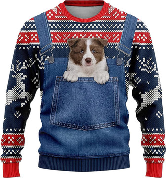 Ugly Christmas Sweaters for Women - Baby Dog Christmas in Pocket Mens Sweater Xmas Holiday Crew Neck Shirt82 - Thegiftio UK