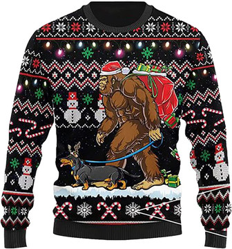 Ugly Christmas Sweaters for Women - Bigfoot with Dog Merry Xmas Mens Sweater Xmas Holiday Crew Neck Shirt79 Bigfoot03 - Thegiftio UK