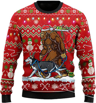 Ugly Christmas Sweaters for Women - Bigfoot with Dog Merry Xmas Mens Sweater Xmas Holiday Crew Neck Shirt79 Bigfoot05 - Thegiftio UK