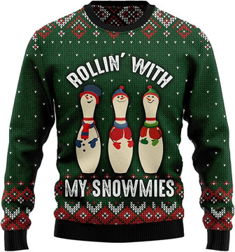 Ugly Christmas Sweaters for Women - Bowling Ball Merry Christmas Mens Sweater Xmas Holiday Crew Neck Shirt71 Bowling03 - Thegiftio UK