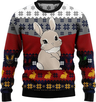Ugly Christmas Sweaters for Women - Funny Bunny Rabbit Wreath Xmas Mens Sweater Xmas Holiday Crew Neck Shirt85 Rabbit01 - Thegiftio UK