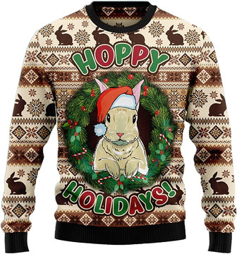 Ugly Christmas Sweaters for Women - Funny Bunny Rabbit Wreath Xmas Mens Sweater Xmas Holiday Crew Neck Shirt85 Rabbit02 - Thegiftio UK