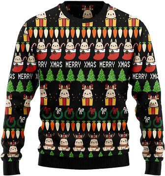 Ugly Christmas Sweaters for Women - Funny Bunny Rabbit Wreath Xmas Mens Sweater Xmas Holiday Crew Neck Shirt85 Rabbit03 - Thegiftio UK