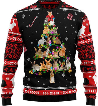Ugly Christmas Sweaters for Women - Funny Bunny Rabbit Wreath Xmas Mens Sweater Xmas Holiday Crew Neck Shirt85 - Thegiftio UK