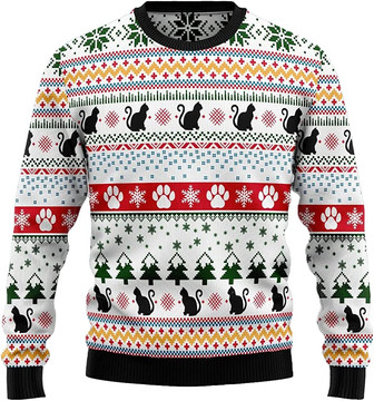 Ugly Christmas Sweaters for Women - Funny Cat Merry Christmas Mens Sweater Xmas Holiday Crew Neck Shirt75 Cat01 - Thegiftio