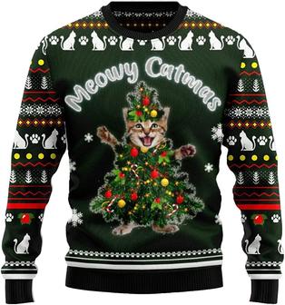 Ugly Christmas Sweaters for Women - Funny Cat Merry Christmas Mens Sweater Xmas Holiday Crew Neck Shirt75 Cat03 - Thegiftio UK