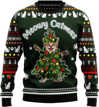 Ugly Christmas Sweaters for Women - Funny Cat Merry Christmas Mens Sweater Xmas Holiday Crew Neck Shirt75 Cat03 - Thegiftio UK