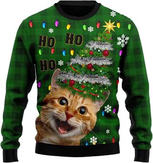 Ugly Christmas Sweaters for Women - Funny Cat Merry Christmas Mens Sweater Xmas Holiday Crew Neck Shirt75 Cat06 - Thegiftio UK