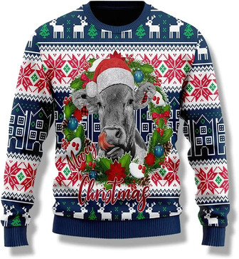 Ugly Christmas Sweaters for Women - Cute Cow Farm Xmas Mens Sweater Xmas Holiday Crew Neck Shirt48 Cow01 - Thegiftio UK