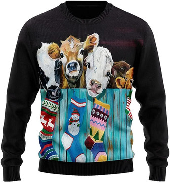 Ugly Christmas Sweaters for Women - Cute Cow Farm Xmas Mens Sweater Xmas Holiday Crew Neck Shirt48 Cow02 - Thegiftio UK