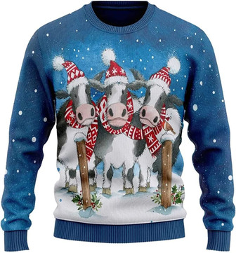 Ugly Christmas Sweaters for Women - Cute Cow Farm Xmas Mens Sweater Xmas Holiday Crew Neck Shirt48 Cow03 - Thegiftio UK