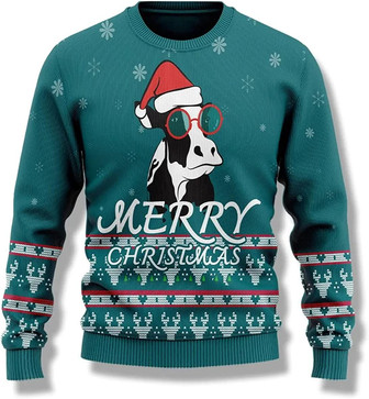Ugly Christmas Sweaters for Women - Cute Cow Farm Xmas Mens Sweater Xmas Holiday Crew Neck Shirt48 Cow04 - Thegiftio UK