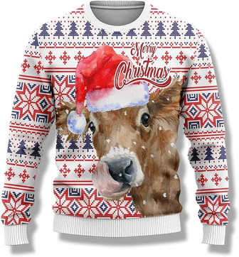 Ugly Christmas Sweaters for Women - Cute Cow Farm Xmas Mens Sweater Xmas Holiday Crew Neck Shirt48 Cow05 - Thegiftio UK