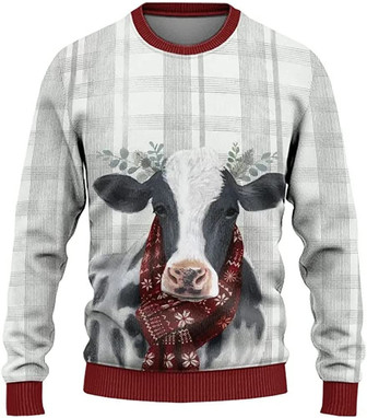 Ugly Christmas Sweaters for Women - Cute Cow Farm Xmas Mens Sweater Xmas Holiday Crew Neck Shirt48 Cow06 - Thegiftio UK