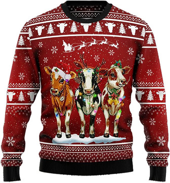 Ugly Christmas Sweaters for Women - Cute Cow Farm Xmas Mens Sweater Xmas Holiday Crew Neck Shirt48 Cow12 - Thegiftio UK