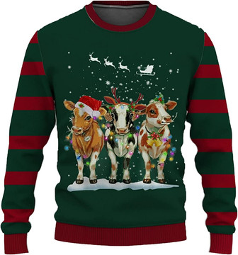 Ugly Christmas Sweaters for Women - Cute Cow Merry Xmas Mens Sweater Xmas Holiday Crew Neck Shirt77 Cow02 - Thegiftio UK