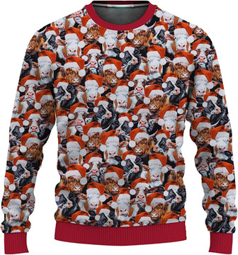 Ugly Christmas Sweaters for Women - Cute Cow Merry Xmas Mens Sweater Xmas Holiday Crew Neck Shirt77 Cow05 - Thegiftio UK