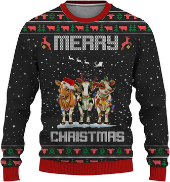 Ugly Christmas Sweaters for Women - Cute Cow Merry Xmas Mens Sweater Xmas Holiday Crew Neck Shirt77 Cow06 - Thegiftio UK