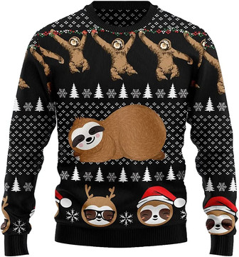 Ugly Christmas Sweaters for Women - Cute Lazy Sloth Christmas Mens Sweater Xmas Holiday Crew Neck Shirt56 Sloth03 - Thegiftio UK
