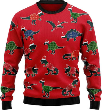 Ugly Christmas Sweaters for Women - Funny Dinosaur Xmas Mens Sweater Xmas Holiday Crew Neck Shirt52 Dinosaur03 - Thegiftio UK