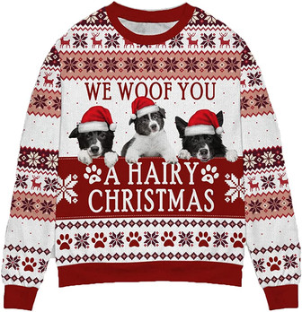 Ugly Christmas Sweaters for Women - Family Dog Happy Christmas Mens Sweater Xmas Holiday Crew Neck Shirt87 Border02 - Thegiftio UK
