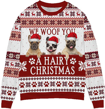 Ugly Christmas Sweaters for Women - Family Dog Happy Christmas Mens Sweater Xmas Holiday Crew Neck Shirt87 Bulldog06 - Thegiftio UK