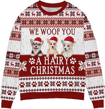 Ugly Christmas Sweaters for Women - Family Dog Happy Christmas Mens Sweater Xmas Holiday Crew Neck Shirt87 Corgi04 - Thegiftio UK