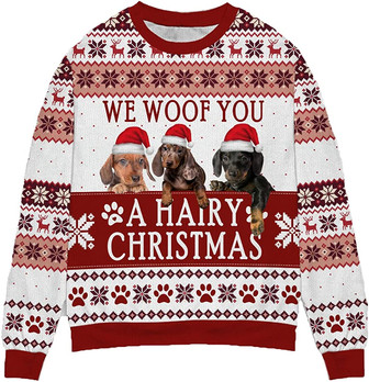 Ugly Christmas Sweaters for Women - Family Dog Happy Christmas Mens Sweater Xmas Holiday Crew Neck Shirt87 Dach05 - Thegiftio UK