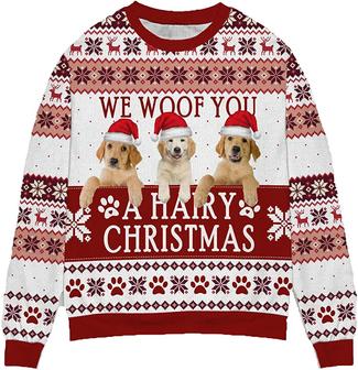 Ugly Christmas Sweaters for Women - Family Dog Happy Christmas Mens Sweater Xmas Holiday Crew Neck Shirt87 Golden08 - Thegiftio UK
