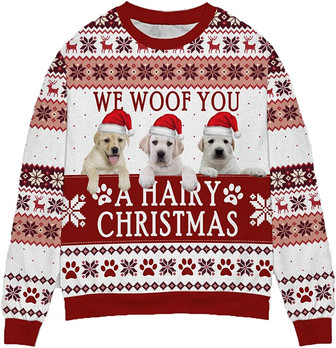 Ugly Christmas Sweaters for Women - Family Dog Happy Christmas Mens Sweater Xmas Holiday Crew Neck Shirt87 Labra10 - Thegiftio UK