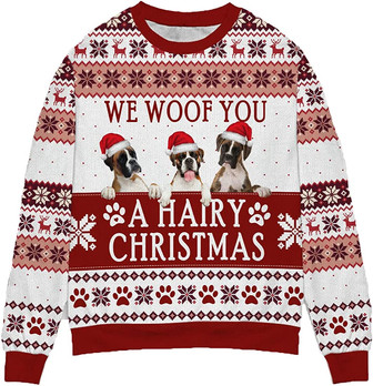 Ugly Christmas Sweaters for Women - Family Dog Happy Christmas Mens Sweater Xmas Holiday Crew Neck Shirt87 - Thegiftio UK