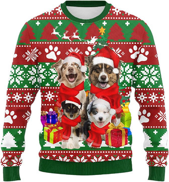 Ugly Christmas Sweaters for Women - Dog Family Merry Xmas Mens Sweater Xmas Holiday Crew Neck Shirt81 Aus01 - Thegiftio UK