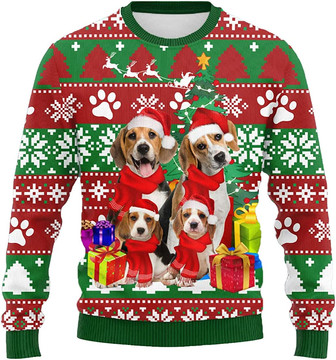 Ugly Christmas Sweaters for Women - Dog Family Merry Xmas Mens Sweater Xmas Holiday Crew Neck Shirt81 Beagle02 - Thegiftio UK