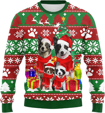 Ugly Christmas Sweaters for Women - Dog Family Merry Xmas Mens Sweater Xmas Holiday Crew Neck Shirt81 Border03 - Thegiftio UK