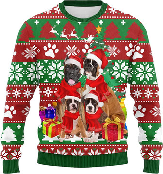 Ugly Christmas Sweaters for Women - Dog Family Merry Xmas Mens Sweater Xmas Holiday Crew Neck Shirt81 Boxer04 - Thegiftio UK