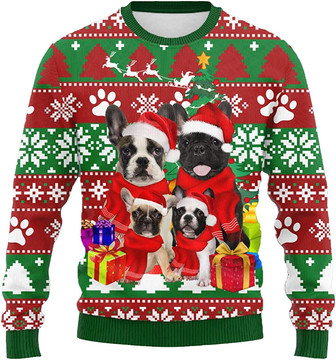 Ugly Christmas Sweaters for Women - Dog Family Merry Xmas Mens Sweater Xmas Holiday Crew Neck Shirt81 Bulldog06 - Thegiftio UK