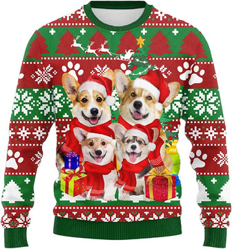 Ugly Christmas Sweaters for Women - Dog Family Merry Xmas Mens Sweater Xmas Holiday Crew Neck Shirt81 Corgi05 - Thegiftio UK