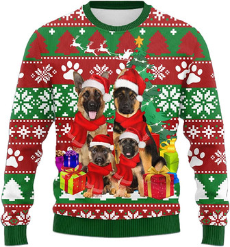 Ugly Christmas Sweaters for Women - Dog Family Merry Xmas Mens Sweater Xmas Holiday Crew Neck Shirt81 German07 - Thegiftio UK