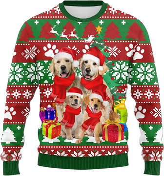 Ugly Christmas Sweaters for Women - Dog Family Merry Xmas Mens Sweater Xmas Holiday Crew Neck Shirt81 Golden08 - Thegiftio UK