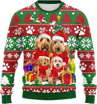 Ugly Christmas Sweaters for Women - Dog Family Merry Xmas Mens Sweater Xmas Holiday Crew Neck Shirt81 - Thegiftio UK