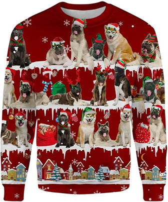 Ugly Christmas Sweaters for Women - Dog Family Snow Christmas Mens Sweater Xmas Holiday Crew Neck Shirt68 Akita02 - Thegiftio UK