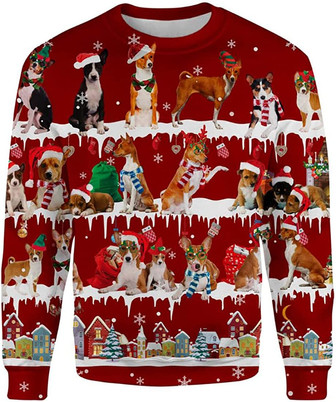 Ugly Christmas Sweaters for Women - Dog Family Snow Christmas Mens Sweater Xmas Holiday Crew Neck Shirt68 Basenji06 - Thegiftio UK