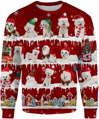 Ugly Christmas Sweaters for Women - Dog Family Snow Christmas Mens Sweater Xmas Holiday Crew Neck Shirt68 Bichon07 - Thegiftio UK
