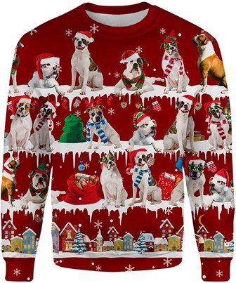 Ugly Christmas Sweaters for Women - Dog Family Snow Christmas Mens Sweater Xmas Holiday Crew Neck Shirt68 Bulldog04 - Thegiftio UK