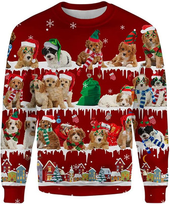 Ugly Christmas Sweaters for Women - Dog Family Snow Christmas Mens Sweater Xmas Holiday Crew Neck Shirt68 Cavoodle08 - Thegiftio UK