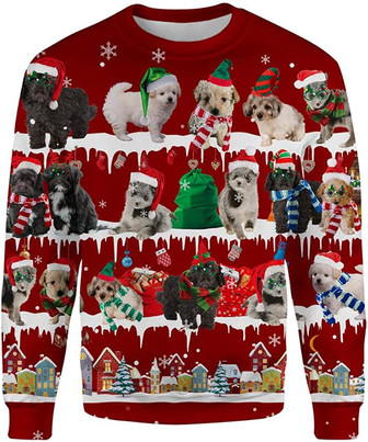 Ugly Christmas Sweaters for Women - Dog Family Snow Christmas Mens Sweater Xmas Holiday Crew Neck Shirt68 Chi Poo09 - Thegiftio UK