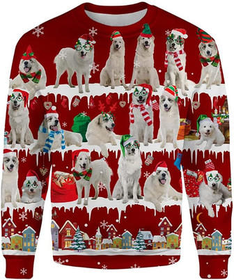 Ugly Christmas Sweaters for Women - Dog Family Snow Christmas Mens Sweater Xmas Holiday Crew Neck Shirt68 Pyrenees11 - Thegiftio UK
