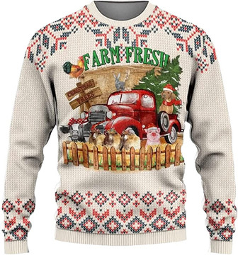 Ugly Christmas Sweaters for Women - Farm Merry Xmas Holiday Mens Sweater Xmas Holiday Crew Neck Shirt74 Farm03 - Thegiftio UK
