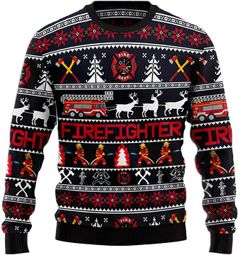 Ugly Christmas Sweaters for Women - Firefighter Xmas Mens Sweater Xmas Holiday Crew Neck Shirt54 Firefighter01 - Thegiftio UK