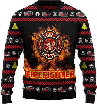 Ugly Christmas Sweaters for Women - Firefighter Xmas Mens Sweater Xmas Holiday Crew Neck Shirt54 Firefighter02 - Thegiftio UK